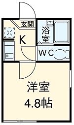 クレール西新井 2階1Kの間取り