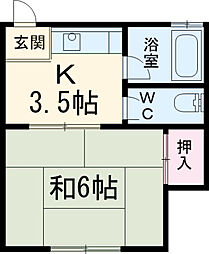 市川ハイツＡ 2階1Kの間取り
