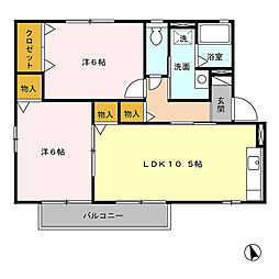 グランヴェール　Ｂ 2階2LDKの間取り