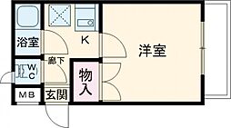 キャロットハウス 2階1Kの間取り