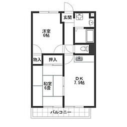 グランドエル 2階2DKの間取り