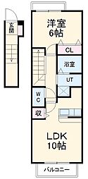 ヴィラノール平中 2階1LDKの間取り