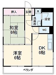 名古屋市営名城線 茶屋ヶ坂駅 徒歩10分の賃貸マンション 5階2DKの間取り
