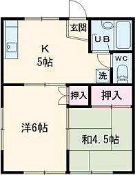 京王線 八幡山駅 徒歩5分の賃貸アパート 2階2DKの間取り