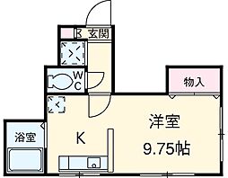 松本ハイツ 2階ワンルームの間取り