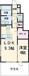 アムール光が丘 1階1LDKの間取り
