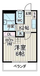 アイランドＢ 2階1Kの間取り