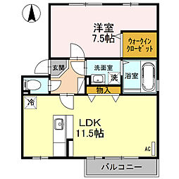 リビングタウン本庄Ｃ 2階1LDKの間取り