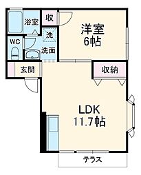京王相模原線 京王稲田堤駅 徒歩10分の賃貸アパート 1階1LDKの間取り