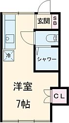 日の出荘 2階ワンルームの間取り