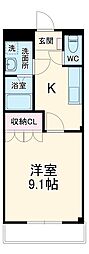 アルシオン田戸 2階1Kの間取り