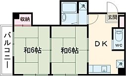 東武伊勢崎線 梅島駅 徒歩8分の賃貸マンション 2階2DKの間取り