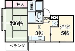 スカイハイム高橋II番館 2階2DKの間取り