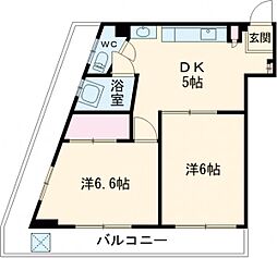 マンション釜鳴 3階2Kの間取り