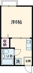 東急池上線 長原駅 徒歩10分の賃貸アパート 2階1Kの間取り