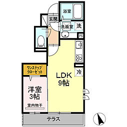 グランシャリオII 1階1LDKの間取り