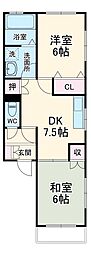 ハイツグローブ 2階2DKの間取り