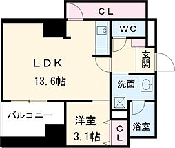 チェルキオ羅漢 9階1LDKの間取り