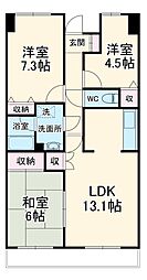 京成松戸線 北習志野駅 徒歩5分の賃貸マンション 2階3LDKの間取り