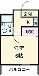 コパーズアプト港南VIパートII 3階1Kの間取り