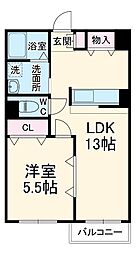 シェブラン 1LDKの間取図画像