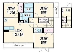 京成松戸線 滝不動駅 徒歩5分の賃貸アパート 2階3LDKの間取り