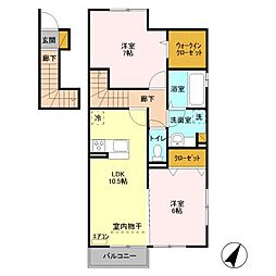 東葉高速鉄道 飯山満駅 徒歩17分の賃貸アパート 2階2LDKの間取り