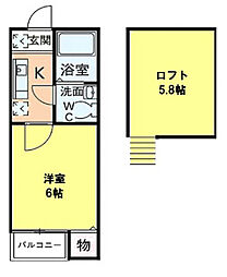 東京メトロ千代田線 北綾瀬駅 徒歩12分の賃貸アパート 2階1Kの間取り