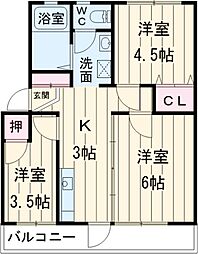 京成本線 京成酒々井駅 徒歩9分の賃貸マンション 3階3Kの間取り
