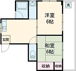 東京メトロ千代田線 綾瀬駅 徒歩18分の賃貸マンション 3階2DKの間取り