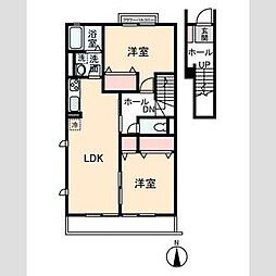 グレーシア中郷B棟 2LDKの間取図画像