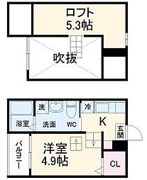 名鉄名古屋本線 本星崎駅 徒歩10分の賃貸アパート 2階1Kの間取り