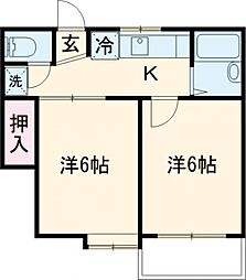 メゾンジュネス 2階2Kの間取り