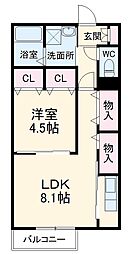 ボヌールII 1階1LDKの間取り