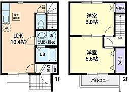 東武伊勢崎線 南羽生駅 3.5kmの賃貸テラスハウス 1階2LDKの間取り