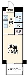 名鉄瀬戸線 森下駅 徒歩8分の賃貸マンション 2階1Kの間取り