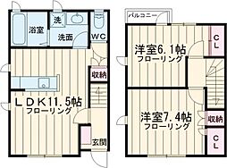 エムズ福王子 1階2LDKの間取り
