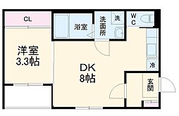 ハーモニーテラス城東町II 1階1DKの間取り
