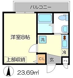 JR山陰本線 円町駅 徒歩7分の賃貸マンション 1階1Kの間取り