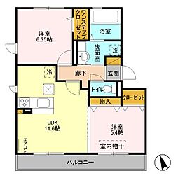 レセンテ小仲台 1階2LDKの間取り