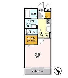 つくばエクスプレス つくば駅 徒歩20分の賃貸アパート 3階1Kの間取り