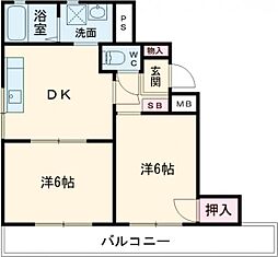 JR常磐線 水戸駅 バス17分 緑岡団地下車 徒歩1分の賃貸マンション 4階2DKの間取り
