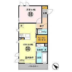 ディアス　A 2階1LDKの間取り