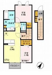 グリーンコートけやきＥ 2階2DKの間取り