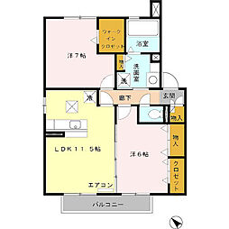 JR常磐線 東海駅 徒歩8分の賃貸アパート 1階2LDKの間取り