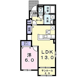 オルフェーヴルA 1LDKの間取図画像