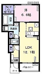クレストール秋桜2 1LDKの間取図画像