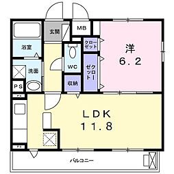 アルパージュ 201 2階1LDKの間取り
