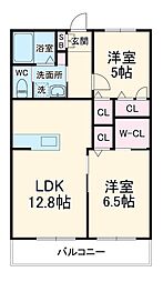 JR京浜東北・根岸線 大宮駅 徒歩13分の賃貸マンション 2階2LDKの間取り