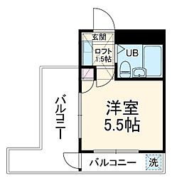 東武東上線 みずほ台駅 徒歩14分の賃貸マンション 2階ワンルームの間取り